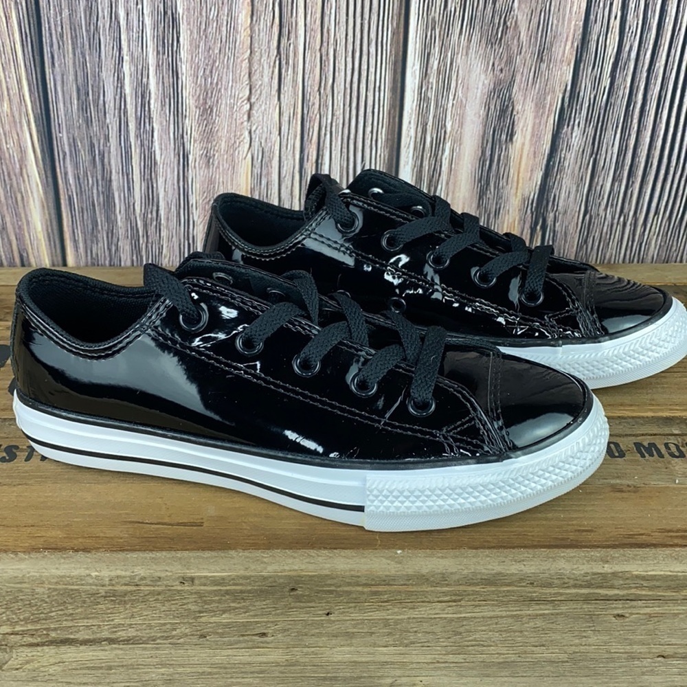 Black Patent Leather Converse Shoes (Size 2) - Picture 1 of 16